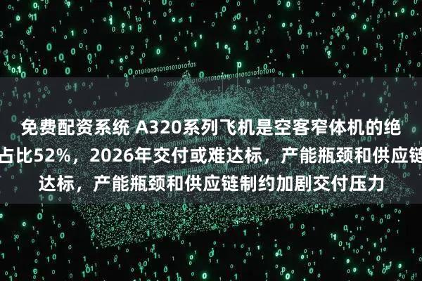 免费配资系统 A320系列飞机是空客窄体机的绝对主力，中国民航占比52%，2026年交付或难达标，产能瓶颈和供应链制约加剧交付压力